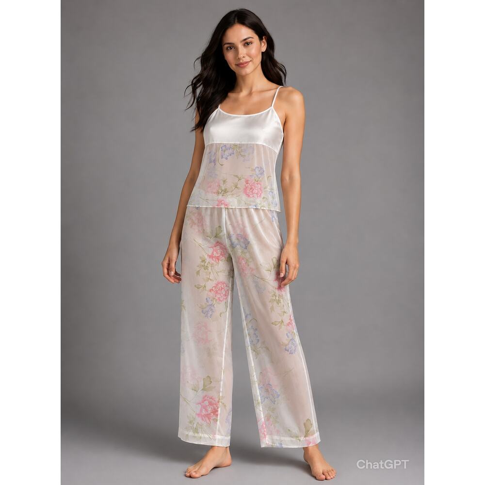 SOPHIA by DELICATES Watercolor Floral Sheer Lounge Set Coquette Romantic Soft LG